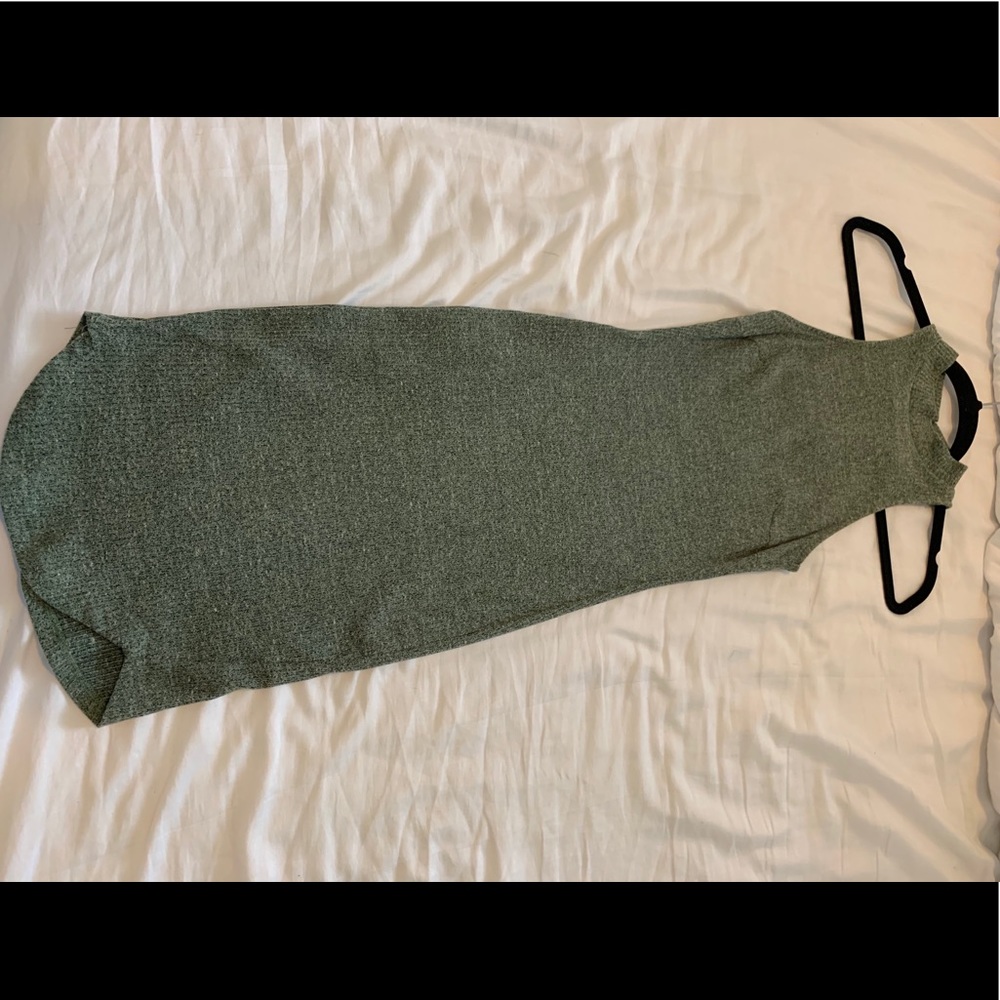 Green cotton high neck dress